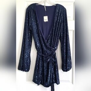 Free People Christa Romper Large Blue